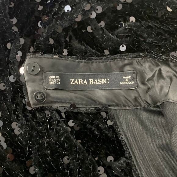 ZARA Velvet Sequin Dress Open Back Sparkle High Neck Dress, Black - Picture 11 of 13